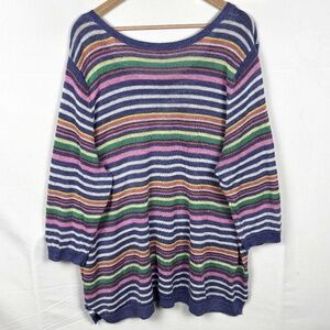 TALBOTS ¾ Sleeve Linen Pullover Knit Sweater Top Sailor Boat neck Beachy Coastal